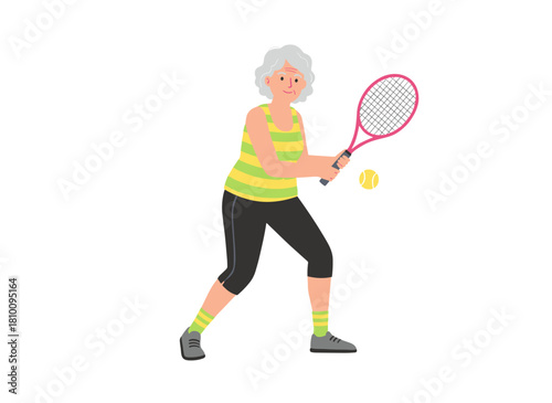 A cheerful boy in sports attire grips a tennis racket, while a child in a sporty shirt and shorts engages in a game, depicted as a flat cartoon figure against a white backdrop in a vibrant