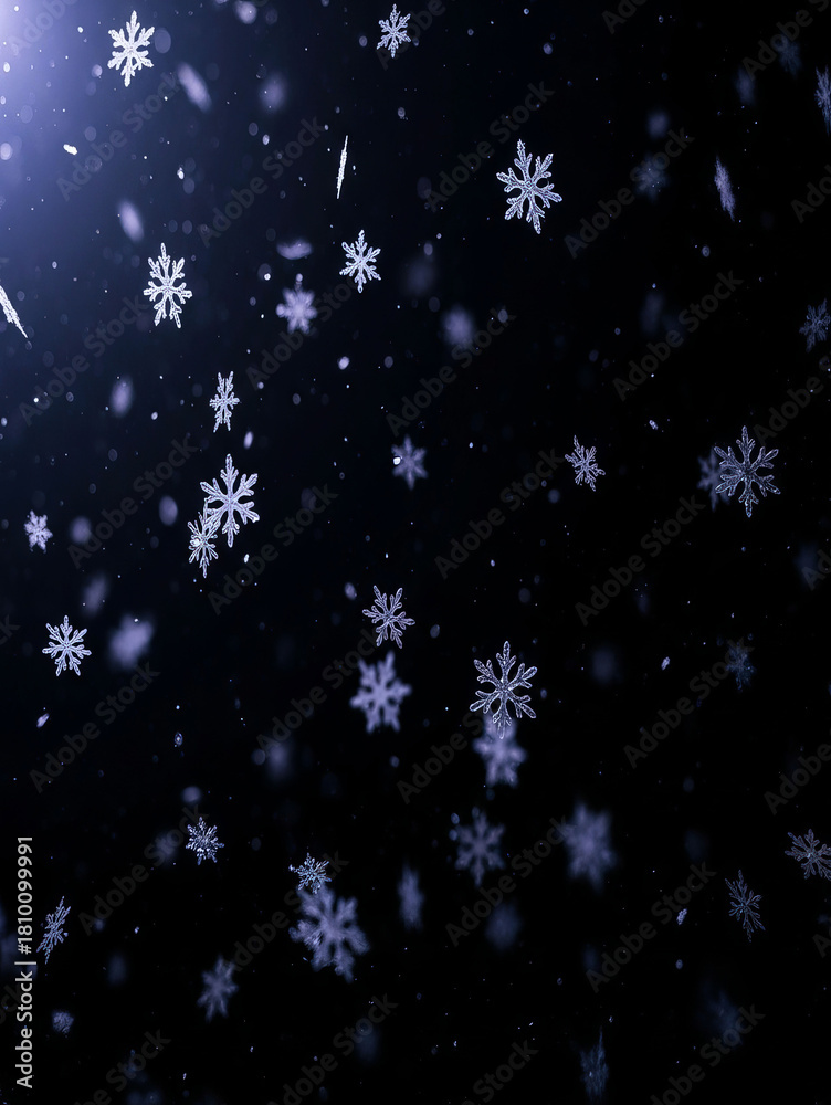 Fototapeta premium Falling Snowflakes on Dark Blue Background winter cold