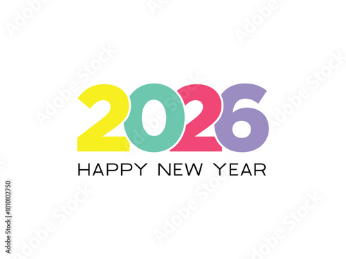 2026 Happy New Year Pop Art Vector Typography: Bright Color Block Design with Fun, Bold Numerals for Party Invitations and Social Media Greetings
