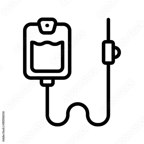 Saline outline icon. IV drip bag with a tube. Vector illustration of an intravenous therapy, for healthcare apps, medical websites, and hospital-related visuals.