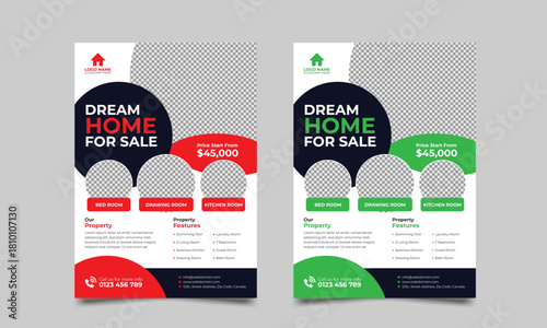 Real Estate Home for Sale Flyer Design - Dual Color Template - modern real estate layout