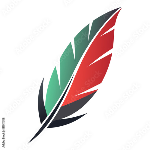 Stylized red and teal feather vector illustration Vector, illustration