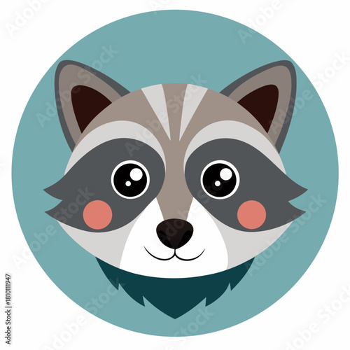 Cute flat design raccoon head icon Vector, illustration