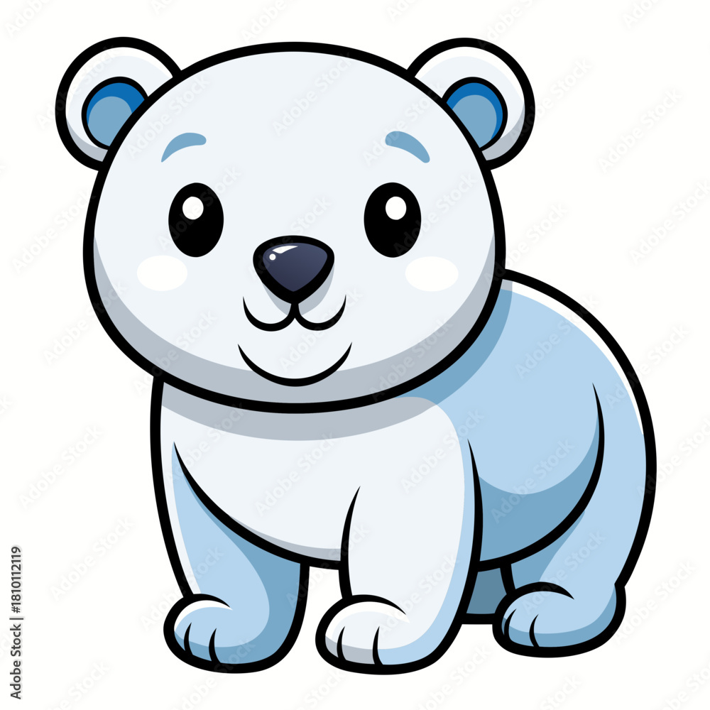 Fototapeta premium Cute cartoon baby polar bear cub Vector, illustration