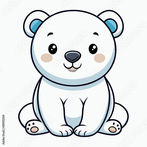 Cute cartoon polar bear cub sitting illustration Vector, illustration