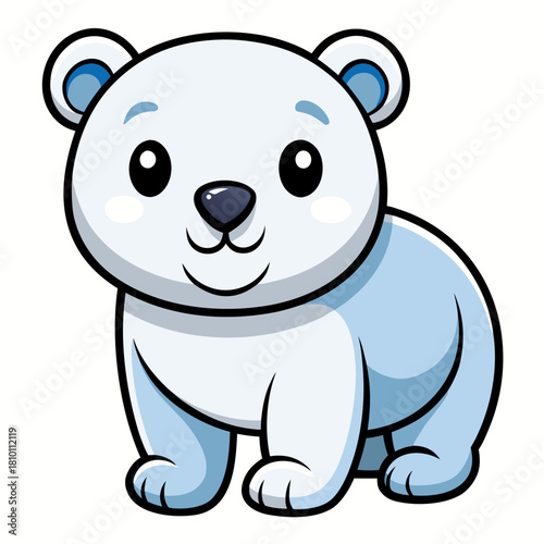 Cute cartoon baby polar bear cub Vector, illustration
