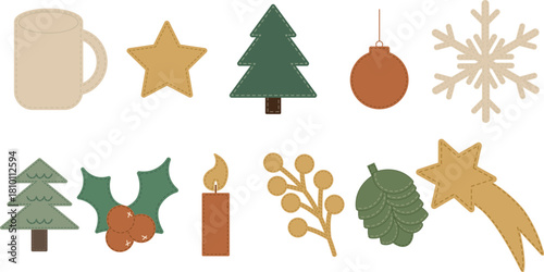 Minimal Christmas Icons Set – Cozy Winter Holiday Vector Collection