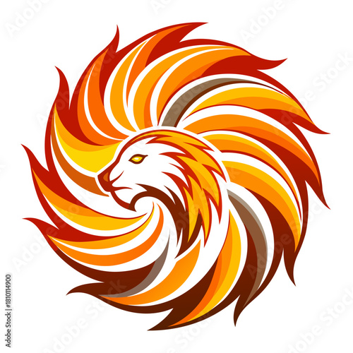Dynamic fiery lion head logo and mane Vector, illustration