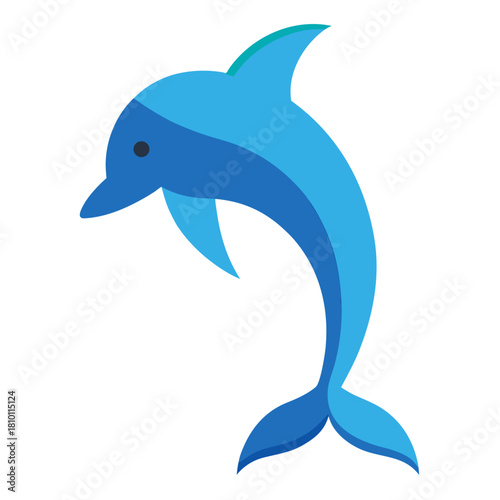 Stylized blue dolphin flat icon Vector, illustration