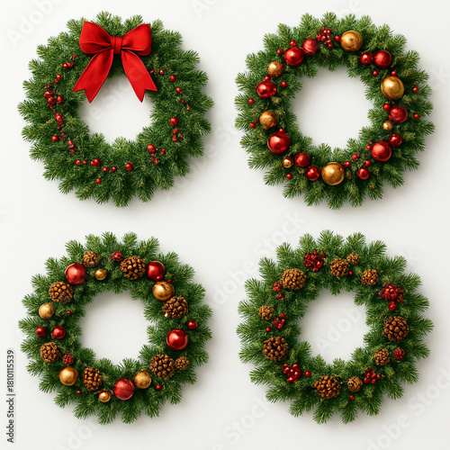 guirlanda  ;Set of christmas tree wreath isolated on white
