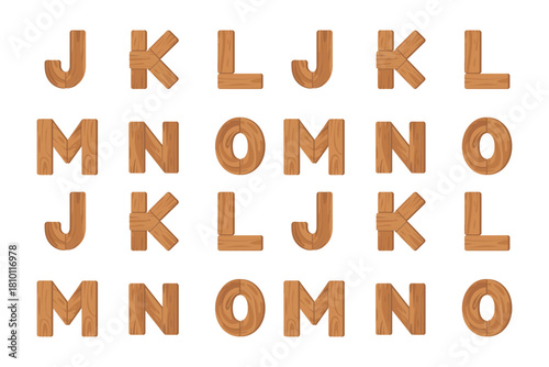 Seamless alphabet background J K L M N O, repeating wooden letters pattern, classroom wallpaper, typography vector