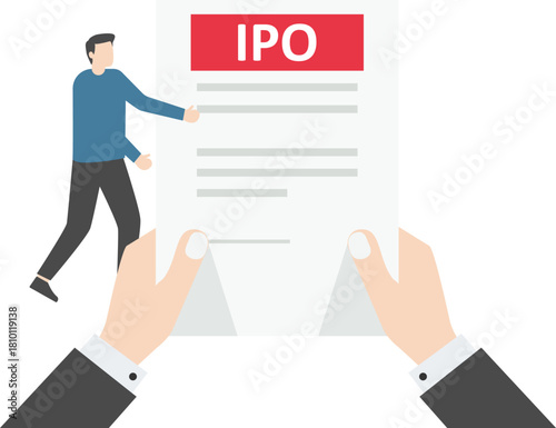 IPO, initial public offering. businessman offer Investing on laptop Concept ,Flat vector illustration.

