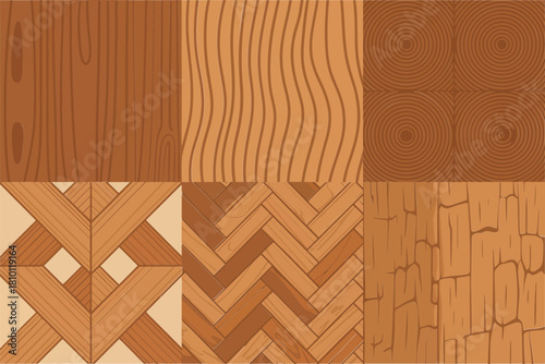 Mixed parquet collage, oak floor samples, chevron and basketweave, plank mosaics, rich timber textures, editable square backgrounds