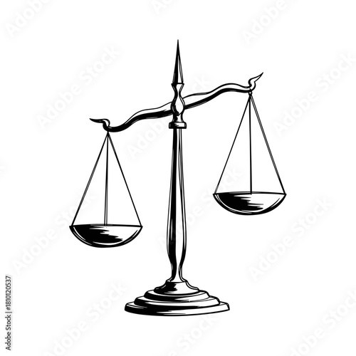 Black silhouette of scales of justice on a white background for law and justice concepts