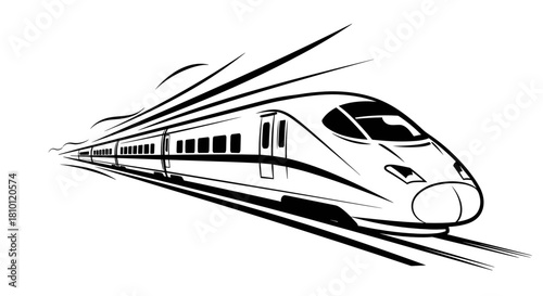 Illustration of a high-speed train on tracks on a white background for transportation concepts