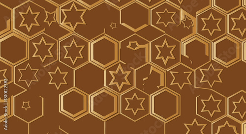Honeycomb & star pattern in brown and gold, slightly 3D effect