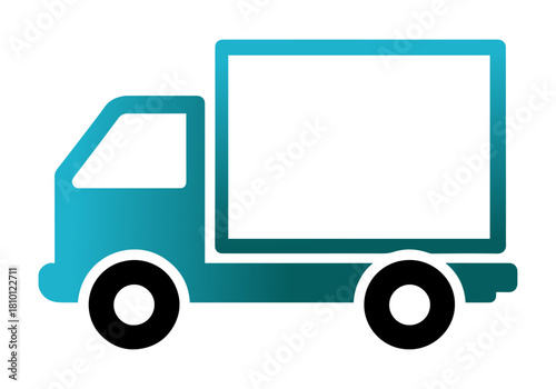 Teal Gradient Delivery Truck Icon: Simple Vector Graphic with White Cargo Box for Shipping, Logistics, and Moving Services