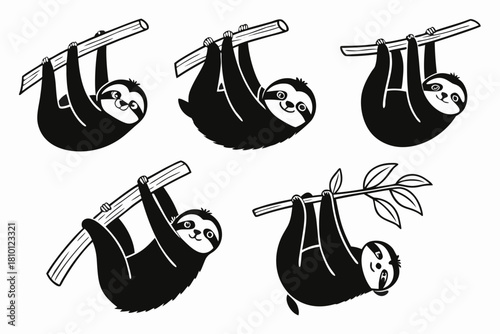 Cute cartoon sloth icon set for minimalist designs