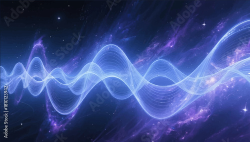 An illustration of the waves of an electromagnetic pulse located in outer space. Vector graphics. EPS.