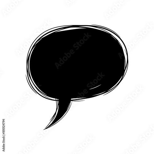 Black speech bubble illustration representing communication and dialogue