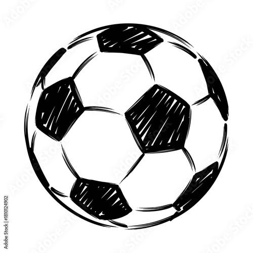 Soccer ball illustration with black and white design on a white background
