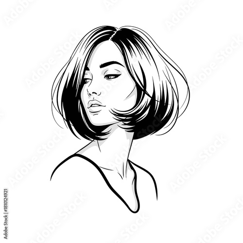 Stylish woman portrait with a bob haircut on a white background representing beauty and fashion