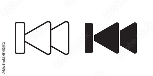 Previous Track Icon. skip previous icon. Vector illustration with stroke and fill on a white background.
