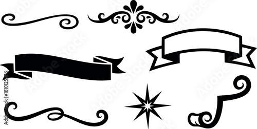Decorative vintage design elements ribbon banner swirl star vector illustration vintage style ornamental motifs
