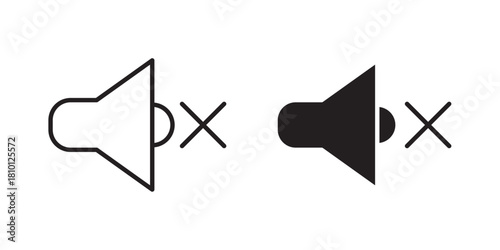 Sound Off Icon. Simple sound volume and audio mute mark symbol design illustration. Mute Audio Volume Control Icon .Vector illustration with stroke and fill on a white background.
