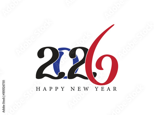 2026 Happy New Year Dynamic Vector Typography: High-Impact Design with Oversized Red Numeral Six for Bold Advertising and Banners