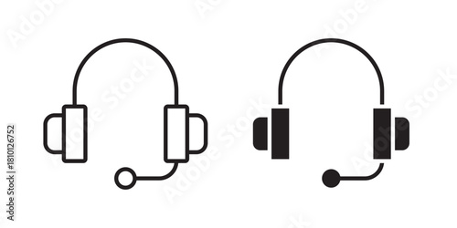 Headset Mic icon. headphone icon set. microphone symbols. customer services and adjustable headband. Vector illustration with stroke and fill on a white background.