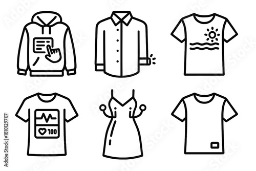 Hybrid Fashion Icons. Line style icons of hybrid fashion categories: streetwear with interface patch, business shirt with LED cuff