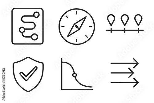 Agile Journey Icons. Line style icons of Agile transformation journey: agile roadmap, transformation compass, milestone chart,
