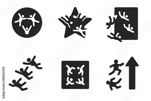 Altitude Formation Icons. Solid style icons of altitude-based formations: high circle icon, mid-dive star badge, low breakaway