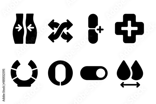 Dual-Zone Control Icons. Solid style icons of dual-zone sculpting control: left-right zone icon, dual wrap glyph, synced chamber