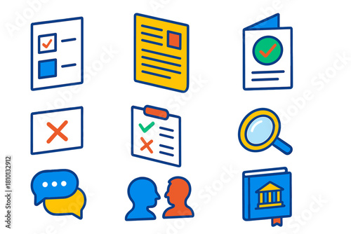 Voting Icons Set. Isometric vector illustration set Voting and elections – referendum ballot, yes checkbox, no checkbox; issue