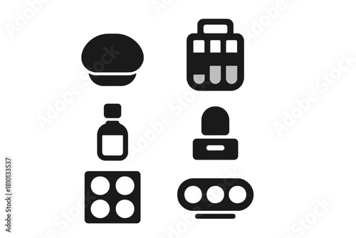 Scent Cartridge Icons. Solid style icons of scent cartridges and refills: single-use fragrance pod, multi-scent cartridge, liquid