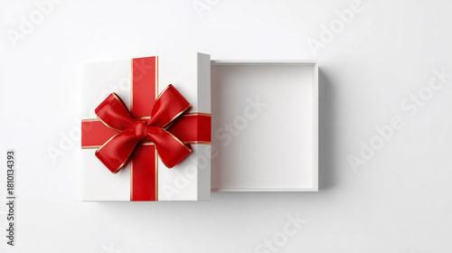 Colorful gift box with red ribbon on a white background
