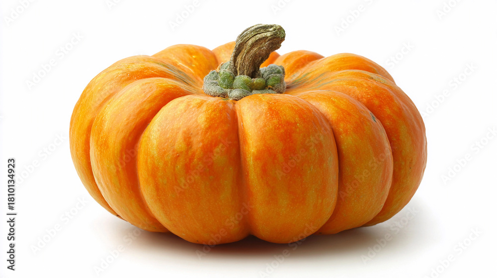 Obraz premium Bright orange pumpkin resting on a white surface in autumn season