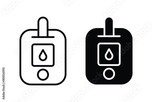  digital glucose meter icon, used for blood sugar tracking. blood glucose meter with a drop icon on screen.