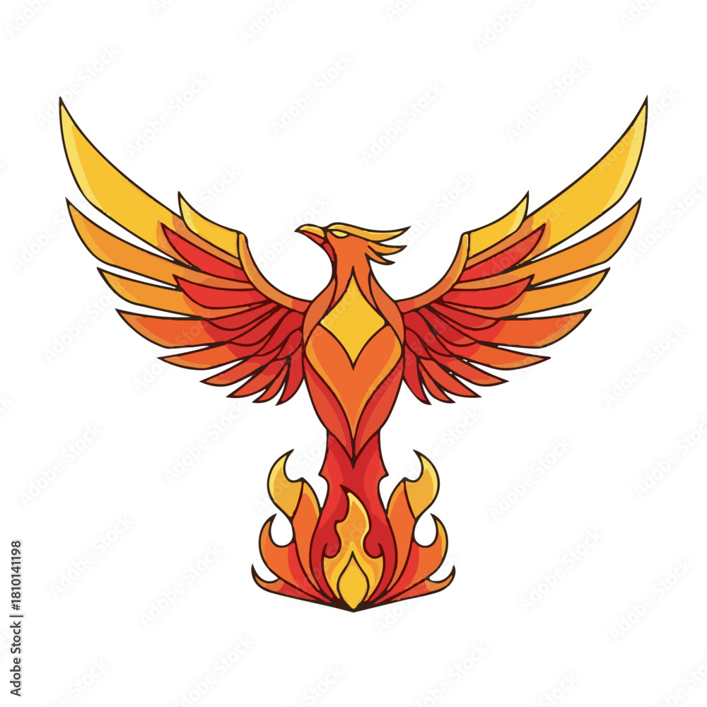 Fototapeta premium Majestic phoenix rising from flames represents rebirth and renewal, a symbol of strength, resilience, and hope for branding, logo design, or inspirational artistic concepts