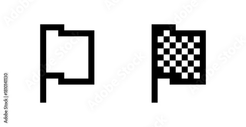 Pixel Flag Icons, Start and Finish Symbols, Start and Finish flags for racing games, pixel art, vector illustrator.