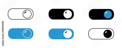 Toggle Switch Icon Set On/Off States in Various Styles for Interface Design