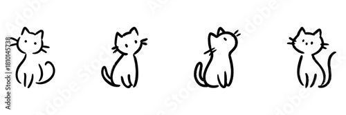 Cute Cat Line Icon Set In Doodle Style. Playful Feline Illustrations Outline Sketch Collection. Adorable Pet Expressions. Hand Drawn Isolated Vector Illustration