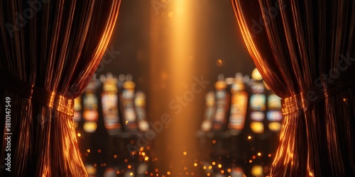 Game machines of the casino behind the curtains of the stage.