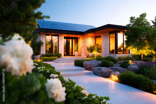 Ultra realistic Modern Solar Panels Installed on a Cheyenne Wyoming Home with dramatic lighting