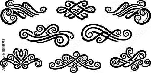 Ornamental vintage decorative flourishes vector elegant swirl design elements set black and white classic style