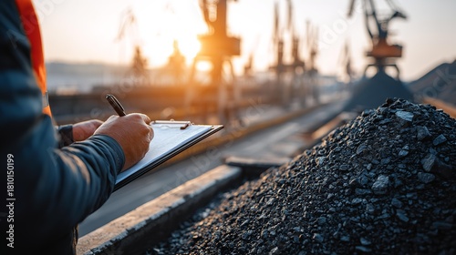 A worker in the port making a list of delivery loads .