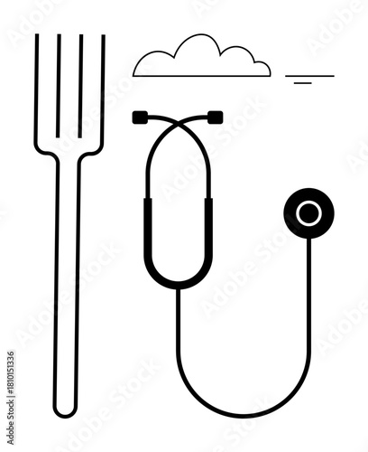 Nutrition and health. Fork and stethoscope nutrition and health connection. Health is influenced by nutrition and lifestyle choices. Ideal for medical, health, and wellness