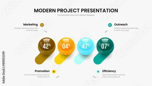 Marketing Visualization Four Element Infographic Frame Design. Elegant Introduction 4 Step Graph Slide Template. Simple Analysis Presentation Layout Vector Illustration.